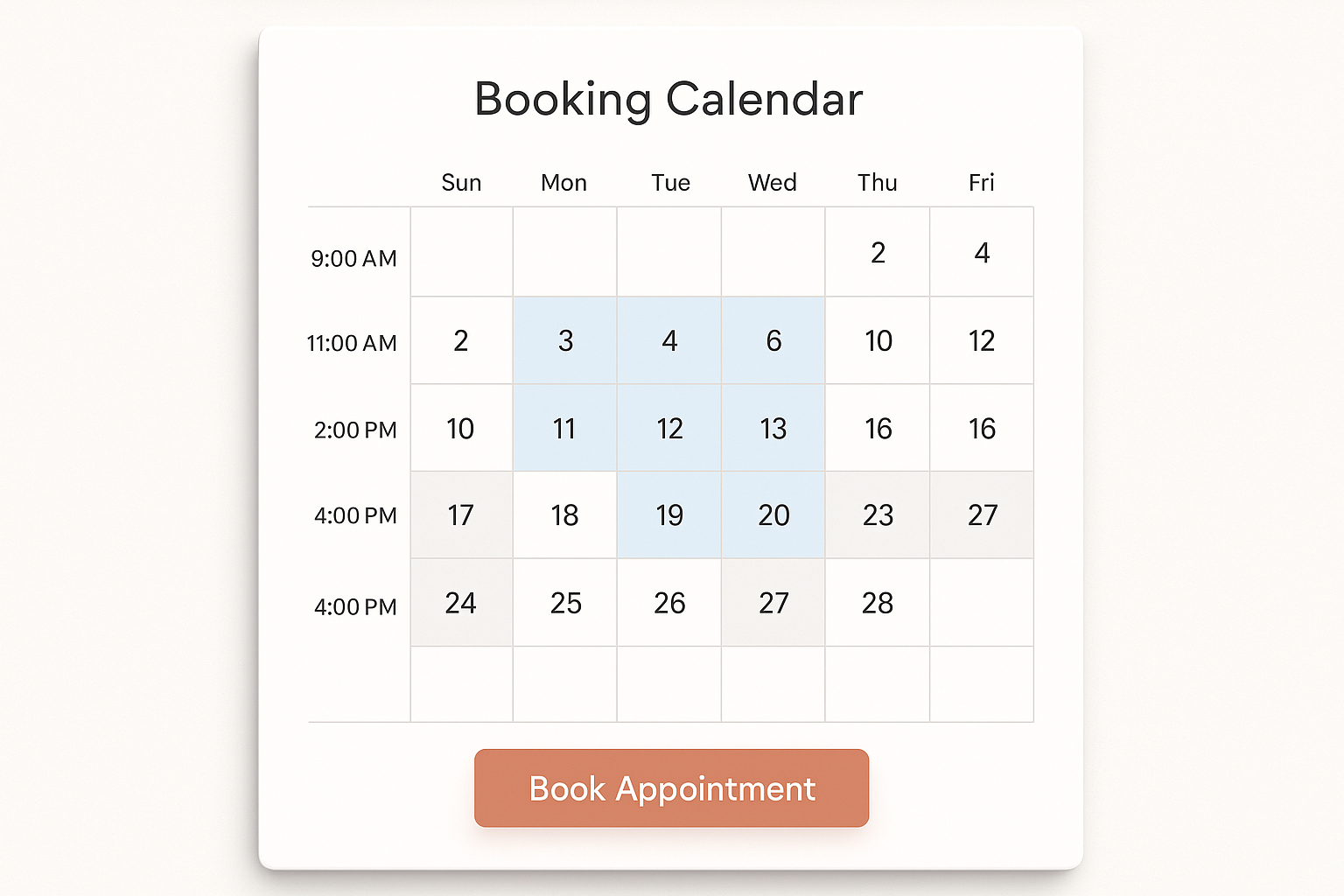 Image of a calander for booking